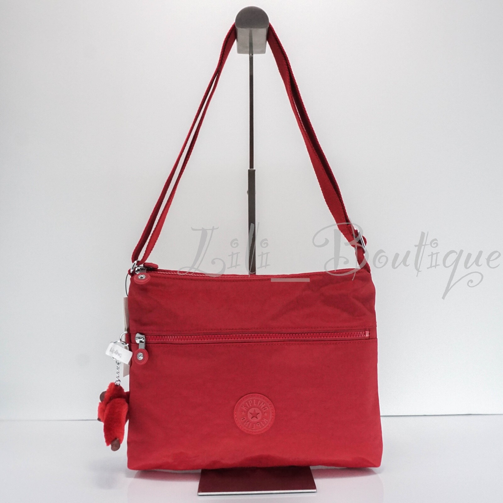 NWT Kipling KI0565 Annabelle Crossbody Bag Double Zip Nylon Cherry Red