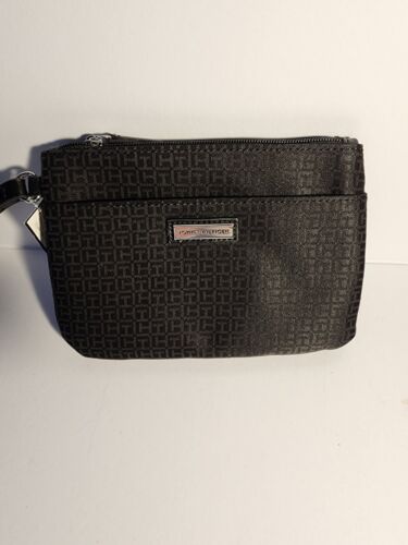 Tommy Hilfiger Women Black Logo Printed Large Wristlet Wallet Clutch Bag - Picture 1 of 4