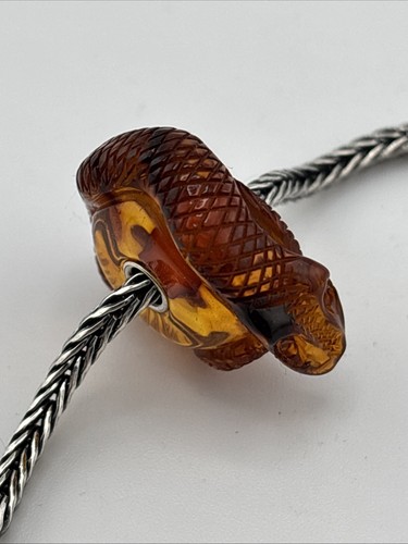 Trollbeads Very Rare Carved Snake Amber Bead XXL #327 - Picture 2 of 8