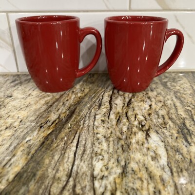 Set Red Corelle Coordinates Classic Cafe Stoneware Coffee Mugs Cups