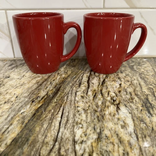 Set 2 Red Corelle  Coordinates Classic Cafe Stoneware Coffee Mugs Cups