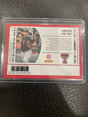 2019 Panini Contenders Josh Jung Red Ice Auto No. 8 Texas Tech - Bild 2 von 2