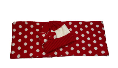 Mayoral girls size 4-6  hat with Bow and scarf set Color Red & White Polka Dot