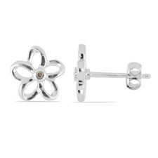 0,02 Carati Champagne Diamante Fiori Orecchini 925 Argento G- H / I2-I3 Alto