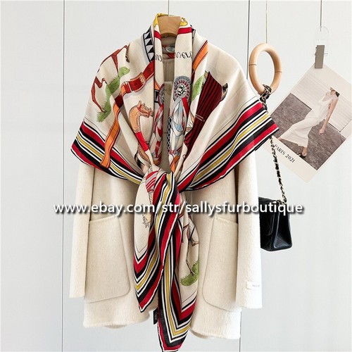 Sallys 70 % Kaschmir & 30 % Seide Stola Pferde Druck doppelseitiger Schal Schal 53"