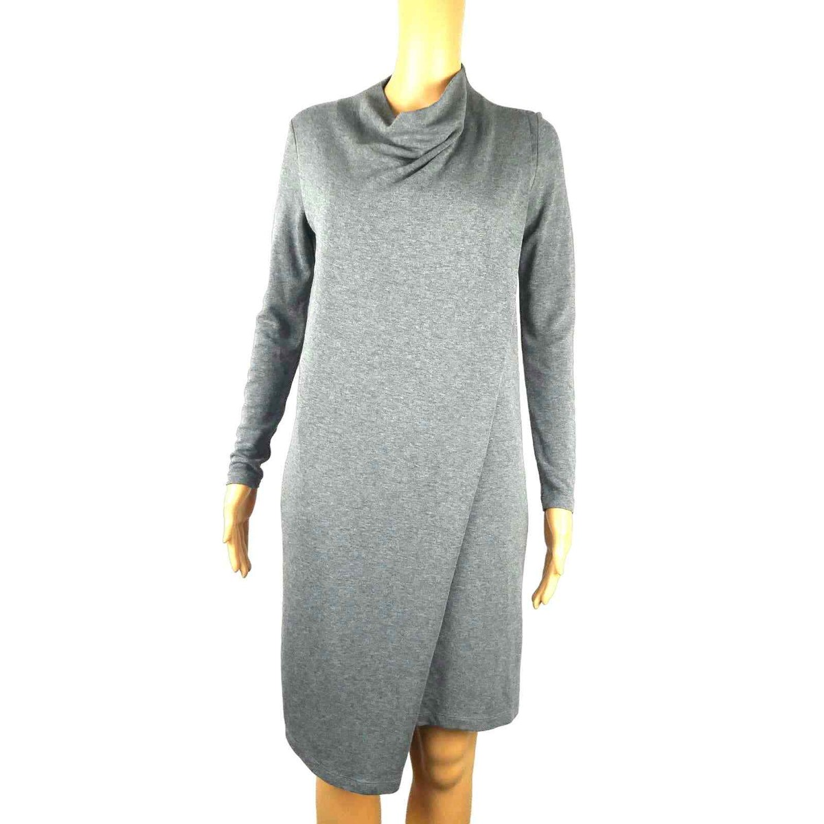 COS Grey Cowl Neck Long Sleeve Faux Wrap Sweater Dress Asymmetrical XS  Pockets | eBay