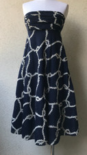 J.CREW 100% COTTON NAVY/BEIGE STRAPLESS FIT & FLARE DRESS SIZE 4