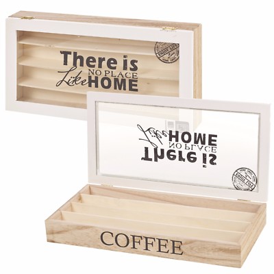 Holz 4-teilig Kaffeedose 32 Nespresso Kapsel Aufbewahrungsbehälter Glasdeckel