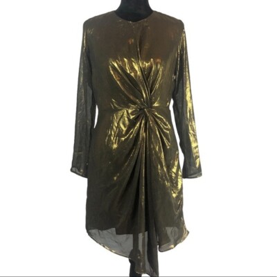 Lucy Paris Cara Twist-Front Metallic Dress - Gold M Lucy Paris Cara Twist-Front Metallic Dress - Gold M