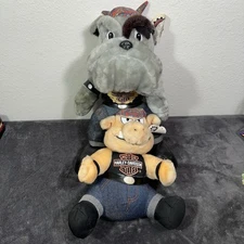 Lot 2 Vintage Harley Davidson Motorcycle Biker Plush Hog 10" & Dog Stuff Animal
