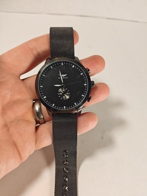 Gianello Mens Large Number Faux Subdial 48mm Mesh Watch Gun Metal Gray 