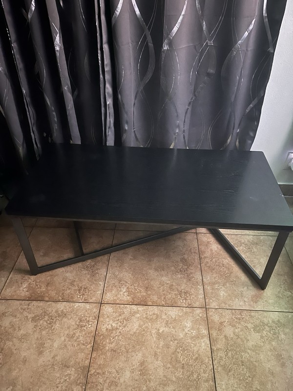 Black Rectangular Coffee Table Wood Top Metal Geometric Legs 48x24x18 in