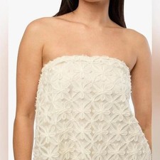 White strapless floral lace dress with pockets