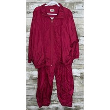 Vintage Kiks Womens Burgundy 2 pc Windbreaker Track Suit Full Zip