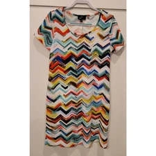 EUC RONNI NICOLE Stretch ZigZag Pullower Dress Size Large Poly Blend