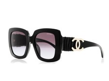 CHANEL Square Sunglasses Calfskin Wrapped with Case and Box Italy Authentic