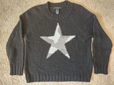 Joan Vass New York Black Star Knit Sweater Size Large Wool Blend Grunge Emo