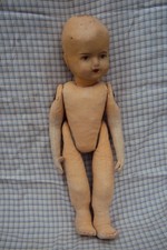 Puppe Antik Stoffkörper Kopf wohl Leder Scheibengelenke 43cm mit Kleidung