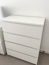 White 4 Drawer Chest of Drawers, Freestanding Solid Plain Rectangular Adults