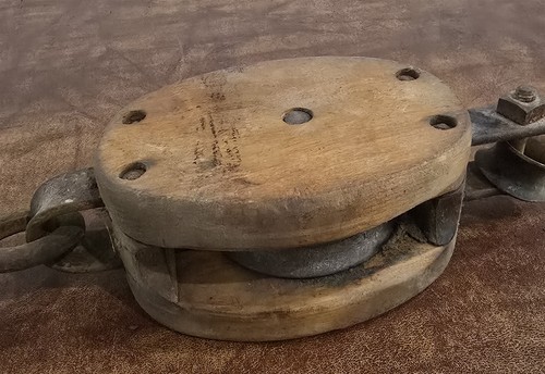 Vintage Antique Wood & Iron Wheel Block & Tackle Farmhouse Decor Barn Find - Picture 7 of 9