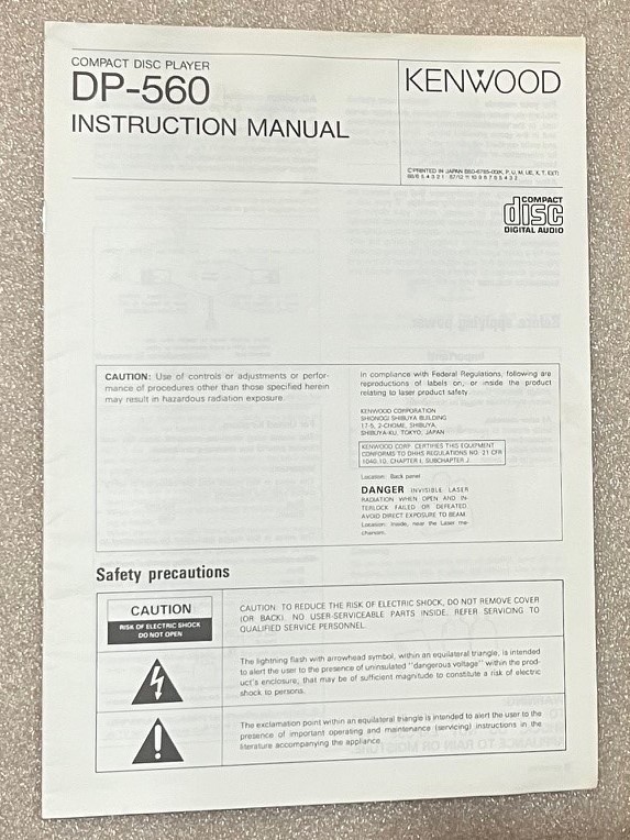 OEM Kenwood DP-560 Operating Instructions Owner's Manual Original NOT A COPY