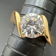 Vintage 925 Gold Over Sterling Silver Round CZ Solitaire Women  s Ring Size 7.5