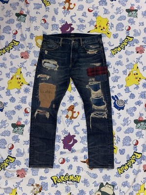 Polo Ralph Lauren Sullivan Slim Distressed Dark Wash Patchwork Jeans