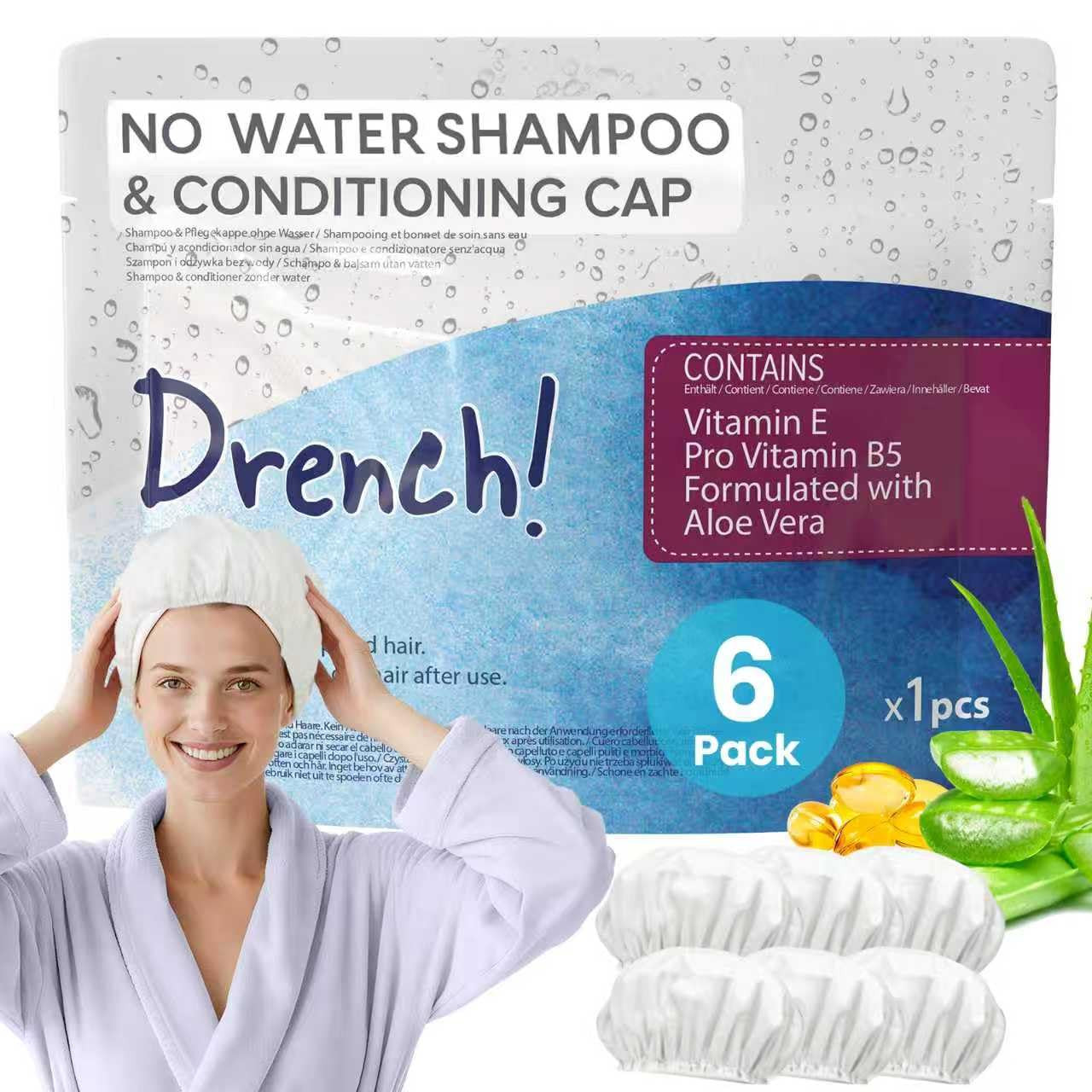 Drench Shampoo Caps No Rinse - Waterless Shampoo Cap and Conditioner - Dry Hair 