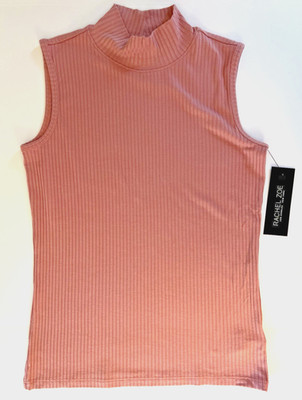 Rachel Zoe Dusty Pink Ribbed Knit Modal Turtleneck Sleeveless Top Size S