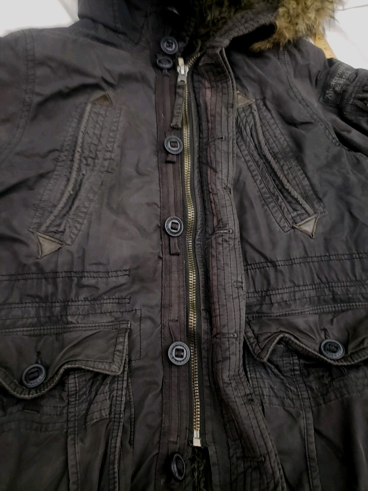 ABERCROMBIE & FITCH Jacket Navy Mt. Washington Parka Medium Fur Oversized Hood image 2