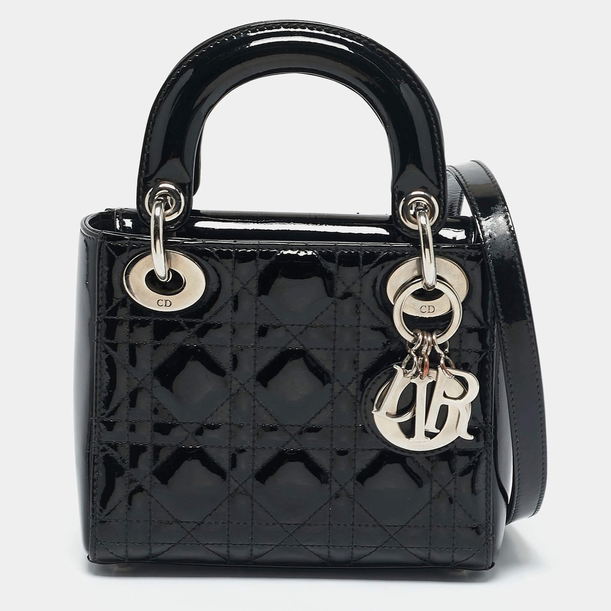 Dior Black Cannage Patent Leather Mini Lady Dior Tote | eBay