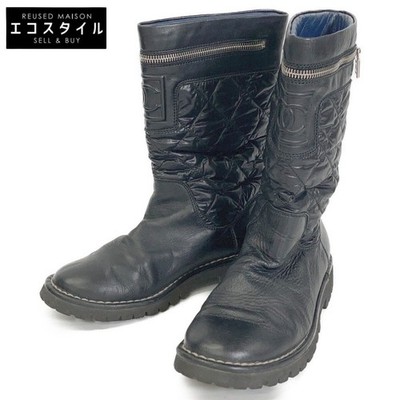 CHANEL IG26537 Coco Cocoon Coco Mark Matelasse Nylon Leather Boots 35 1 2