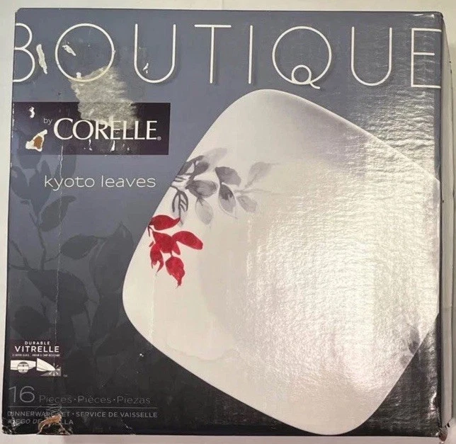 CORELLE BOUTIQUE VITRELLE "KYOTO LEAVES" 16 件。 SQUARE DINNERWARE 带 MUGS 全新  — 第 2/4 张图片