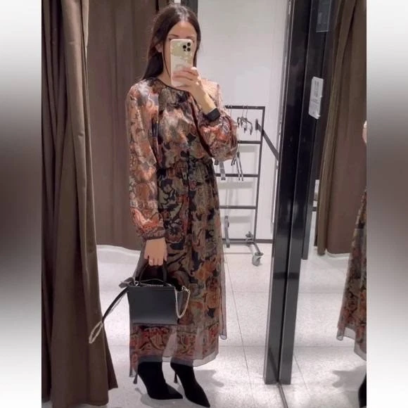 NUEVO CON ETIQUETAS VESTIDO BOHEMIO ZARA MAXI ESTAMPADO/VESTIDO FORMAL INFORMAL OTOÑO ZARA Talla XXL Foto 2 de 4