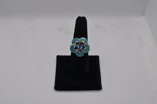 Sterling Silver Turquoise Floral Ring Size 8