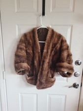 Mink Stole medium golden Brown Fur Shawl Wrap Vintage