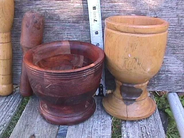 2 Wooden Mortars And 2 Wooden Pestles REPAIR RESTORE DECOR ASIS