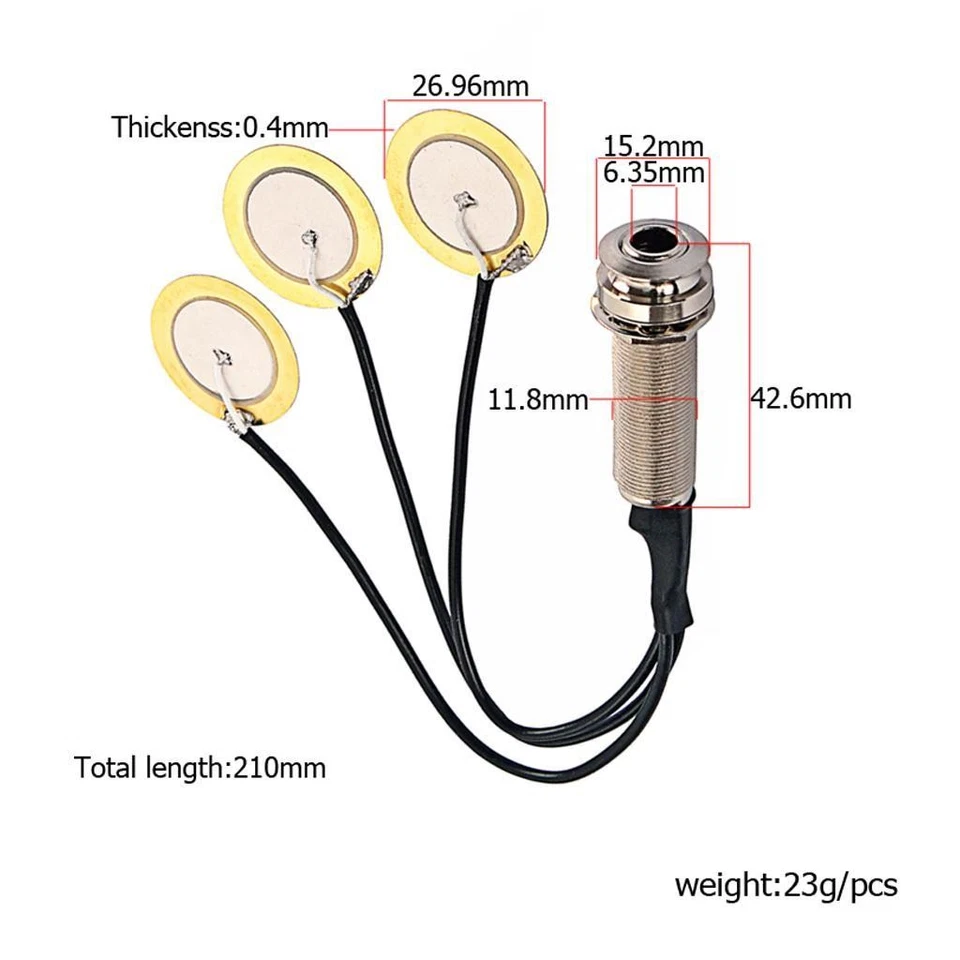 Piezo Pickup 3 Transducer 6.35mm for Guitar Ukulele Mandolin - Image 2 of 4