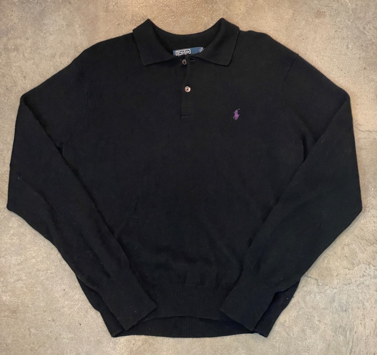 Vintage 90s Polo Ralph Lauren Lambswool Sweater Mens L Black Collared Pony Logo