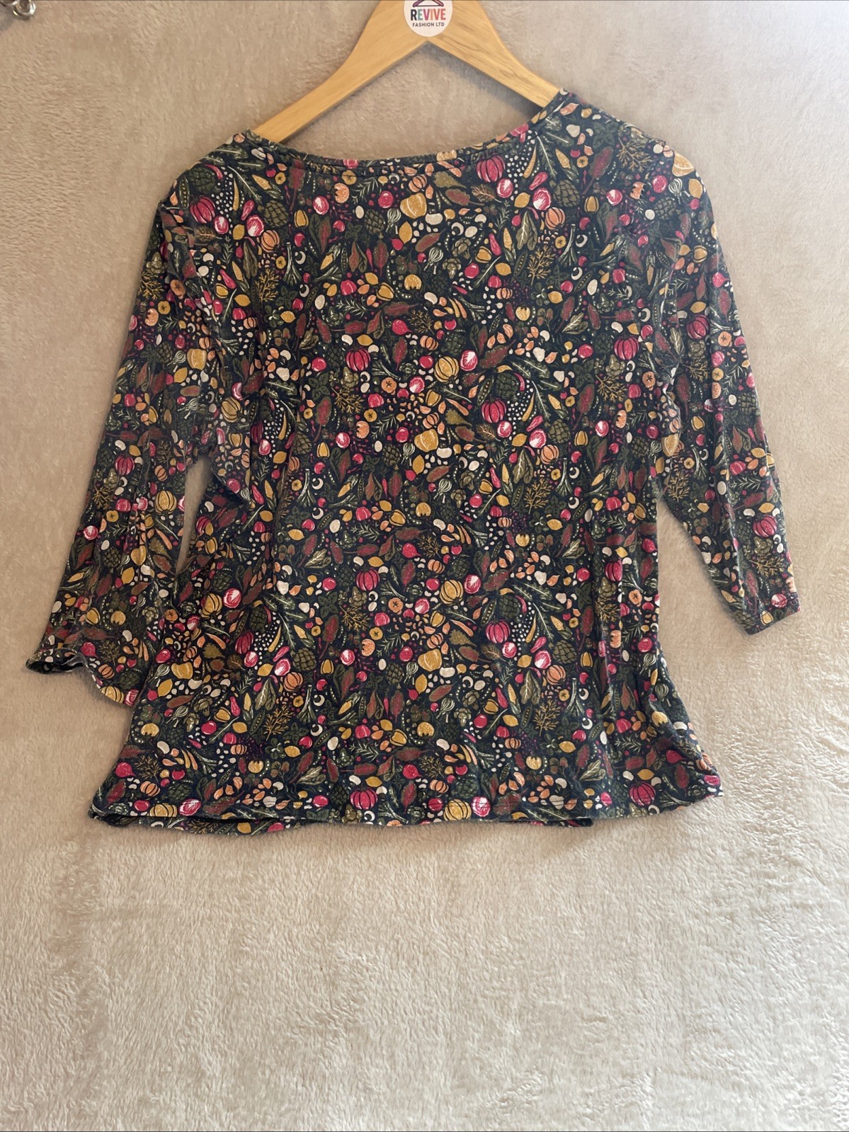 Ladies SeaSalt Cornwall Top Size 16 Woodland Theme Green Earthy 3/4 Sleeve image 7