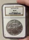 2003 Silver Eagle Coin MS 69 NGC *Milk Spots Below Eagle* Free Shipping 📦