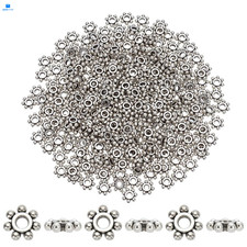 PH PandaHall 300pcs Flower Spacer Beads 8 mm Metal Daisy 8x8x2 mm, Silver