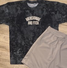 NWT ABERCROMBIE KIDS Print Black Logo SHIRT Beige Logo Tape SHORTS Boy s 15/16