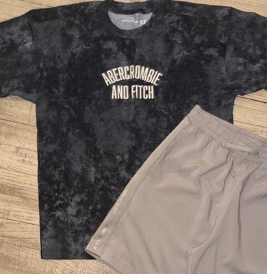 NWT ABERCROMBIE KIDS Print Black Logo SHIRT & Beige Logo Tape SHORTS Boy s 15/16