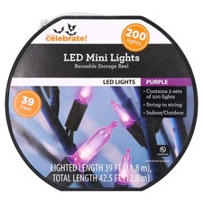 Way To Celebrate Halloween 200-Count LED Mini String Lights, Purple, 39