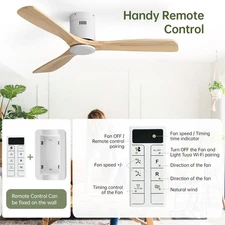 52in Smart Ceiling Fans with Solid Wood Work with APP/Phone/Remote Google/Alexa 