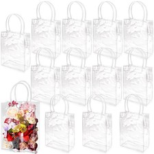 12 PCS Transparent Party Favour Plastic Gift Bags With Handles, 5.9 x 7.9 x 2...