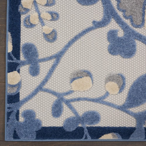 Blue Grey Floral Kitchen Runner Rug 2X8 Durable Polypropylene Indoor Outdoor - Picture 4 of 7