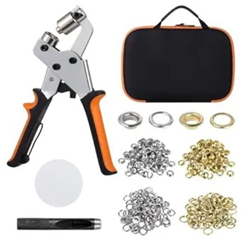 Set rivetti occhiellati resistenti per tessuto PVC e cartone con 500 occhielli e punc - Foto 7 di 14