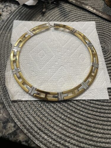 Vtg Silver & Gold Plated Fancy Cross Link Elegant Necklace Chocker Colar